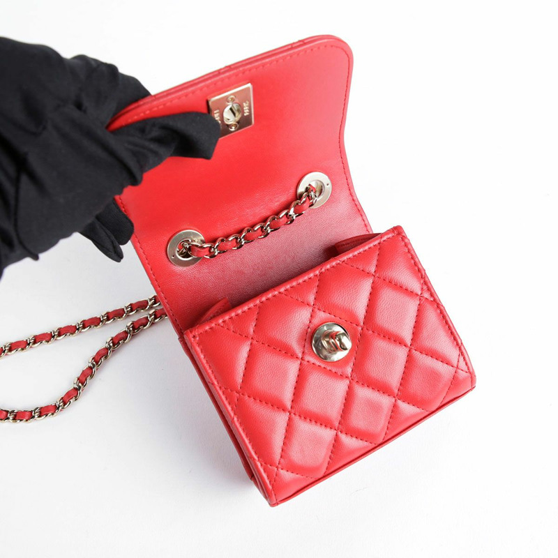 CHANEL 迷你紅色小羊皮時尚CC單肩斜背包-12