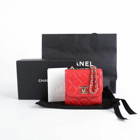 CHANEL 迷你紅色羊皮時尚CC單肩斜背包