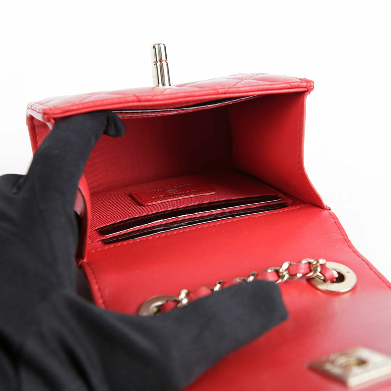 【包稅】CHANEL 迷你紅色羊皮時尚CC單肩斜背包-11