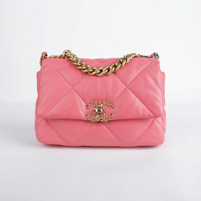 【包稅】CHANEL 中型粉紅羊皮19鏈條單肩包-1
