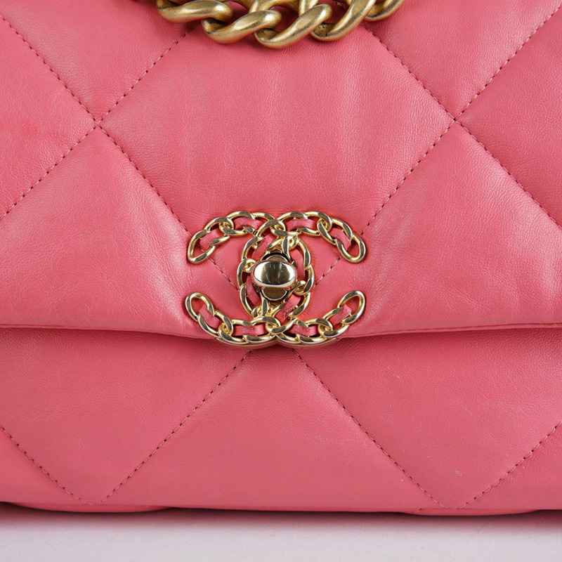 【包稅】CHANEL 中型粉紅羊皮19鏈條單肩包-2