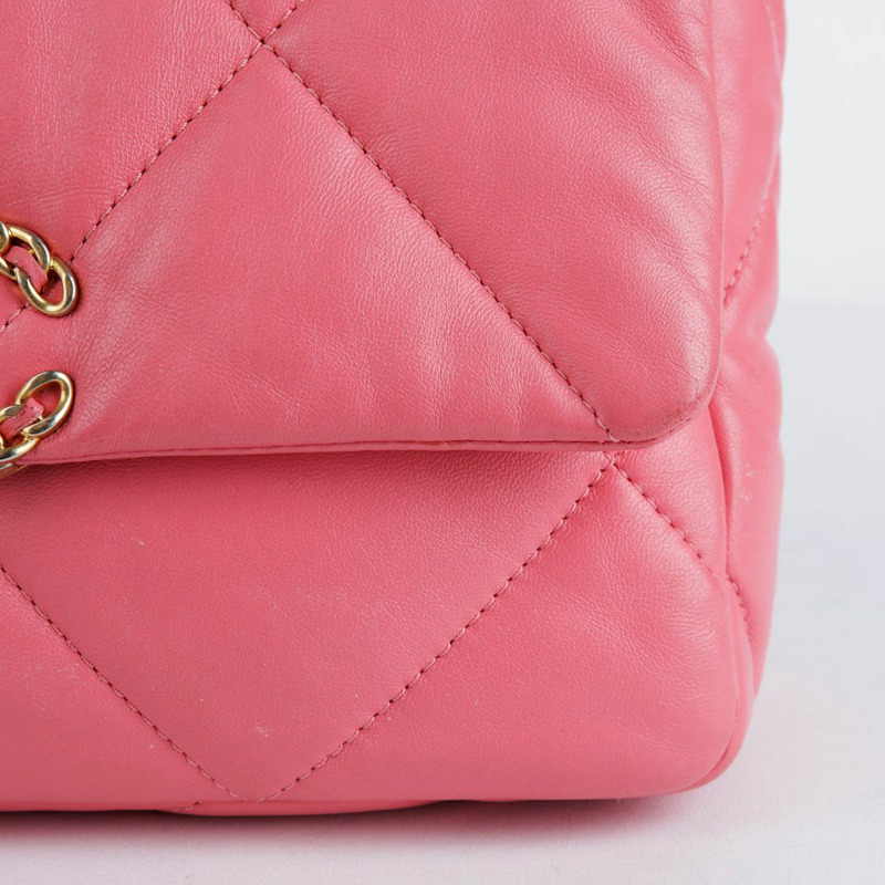 【包稅】CHANEL 中型粉紅羊皮19鏈條單肩包-3