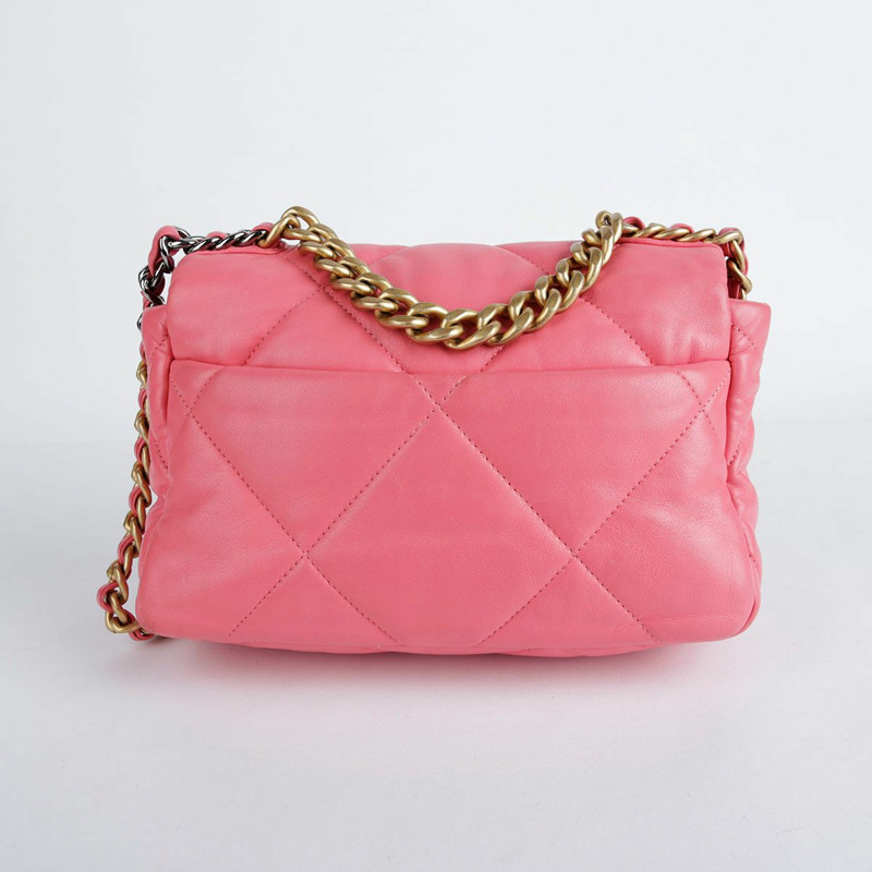 【包稅】CHANEL 中型粉紅羊皮19鏈條單肩包-6