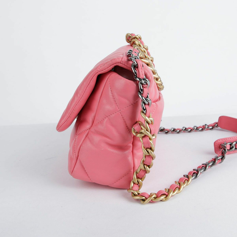 【包稅】CHANEL 中型粉紅羊皮19鏈條單肩包-7