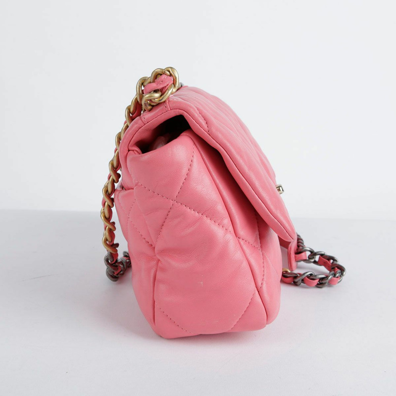 【包稅】CHANEL 中型粉紅羊皮19鏈條單肩包-9
