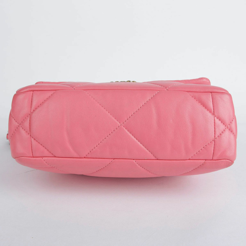 【包稅】CHANEL 中型粉紅羊皮19鏈條單肩包-18