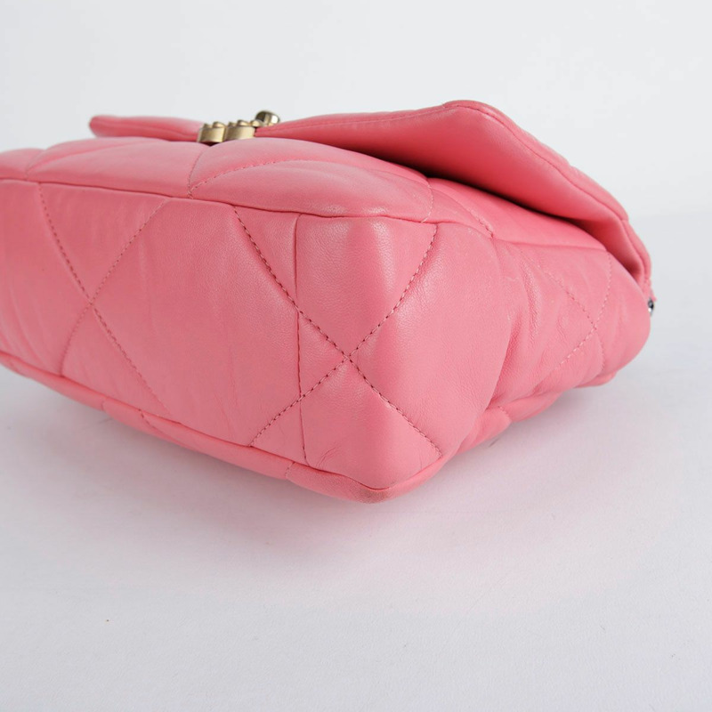 【包稅】CHANEL 中型粉紅羊皮19鏈條單肩包-19