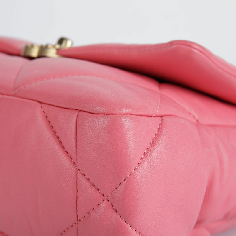 【包稅】CHANEL 中型粉紅羊皮19鏈條單肩包-20