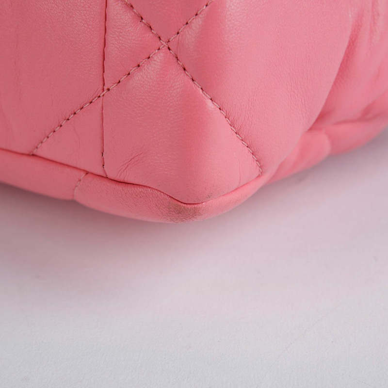 【包稅】CHANEL 中型粉紅羊皮19鏈條單肩包-21