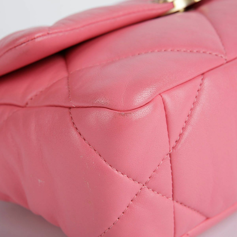 【包稅】CHANEL 中型粉紅羊皮19鏈條單肩包-22