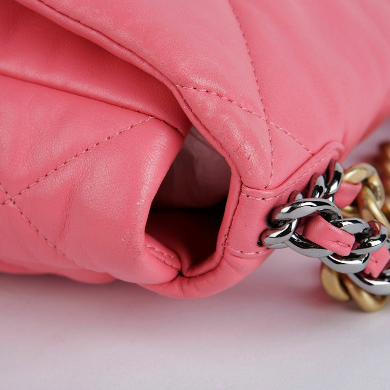 【包稅】CHANEL 中型粉紅羊皮19鏈條單肩包-24