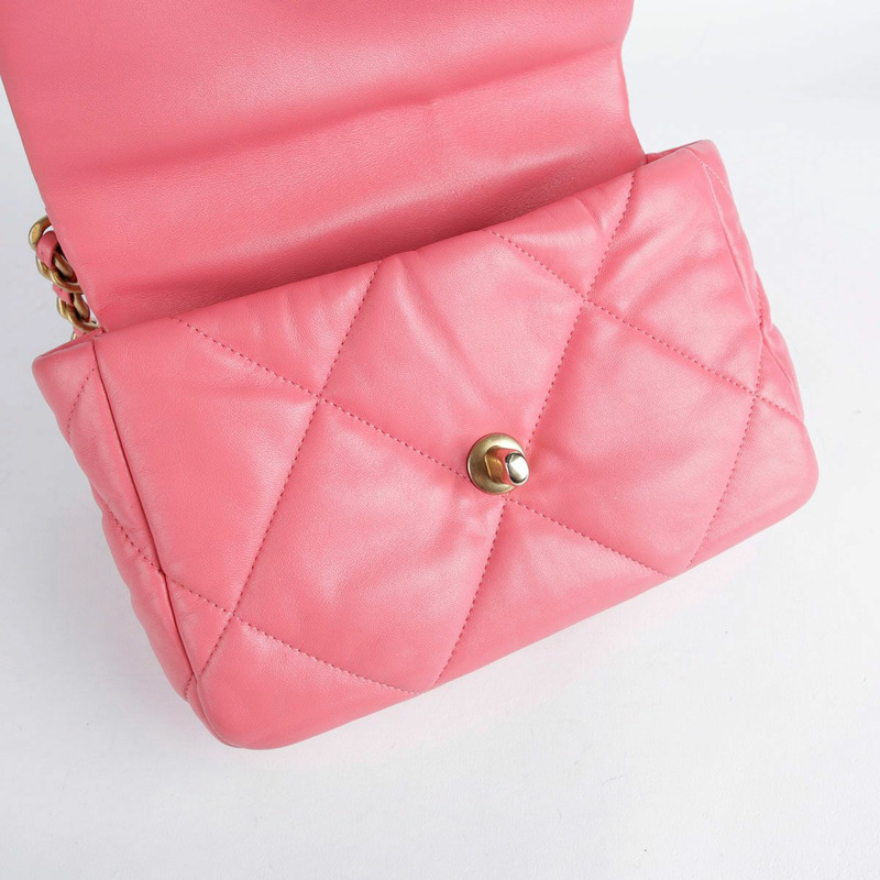 【包稅】CHANEL 中型粉紅羊皮19鏈條單肩包-25
