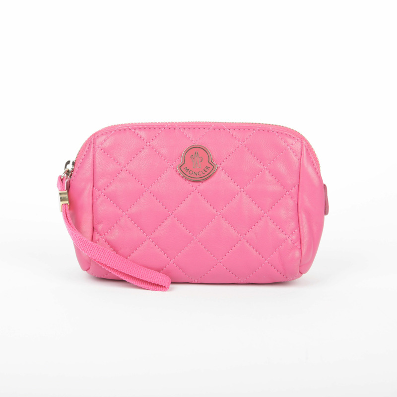 MONCLER 粉紅色皮革絎縫化妝包-0