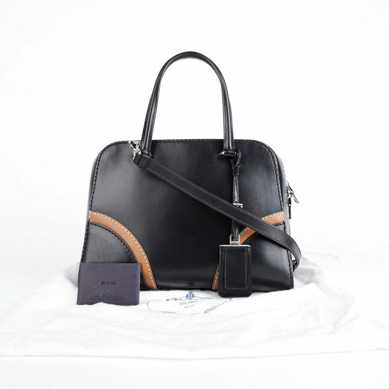 PRADA 黑棕色雙色 Vitello 手提包和單肩包-0