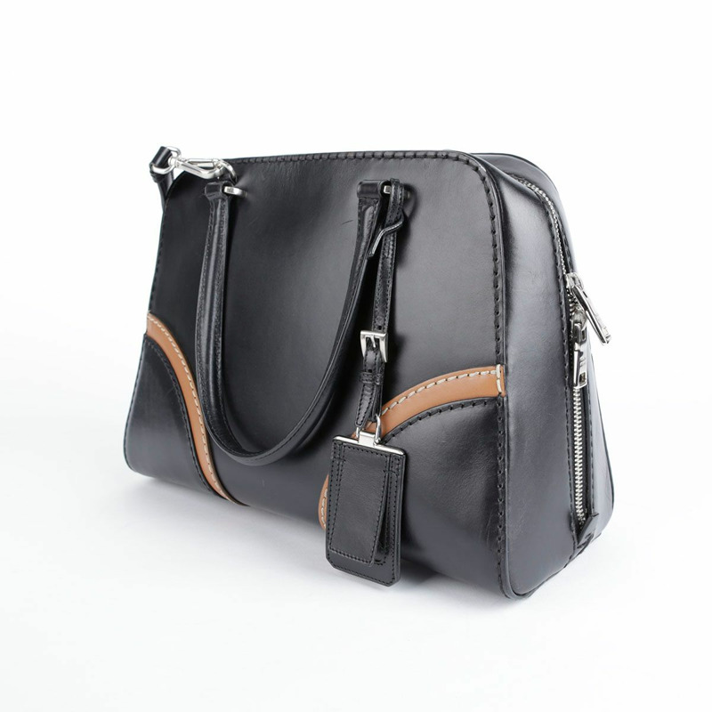 PRADA 黑棕色雙色 Vitello 手提包和單肩包-3