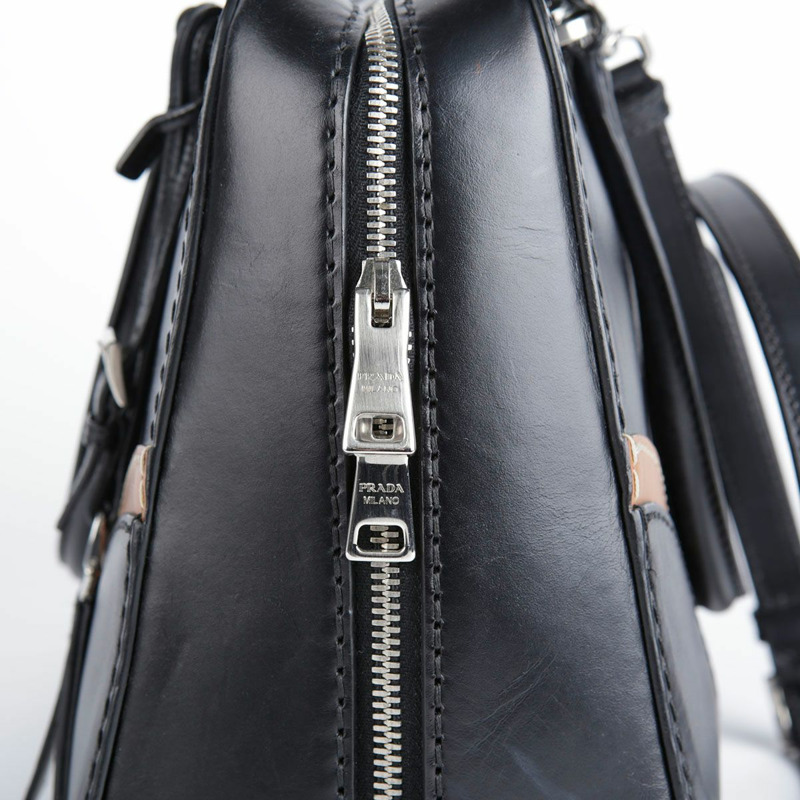 PRADA 黑棕色雙色 Vitello 手提包和單肩包-5