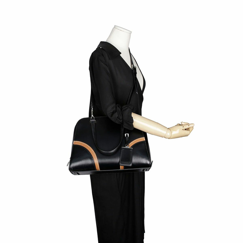 PRADA 黑棕色雙色 Vitello 手提包和單肩包-25
