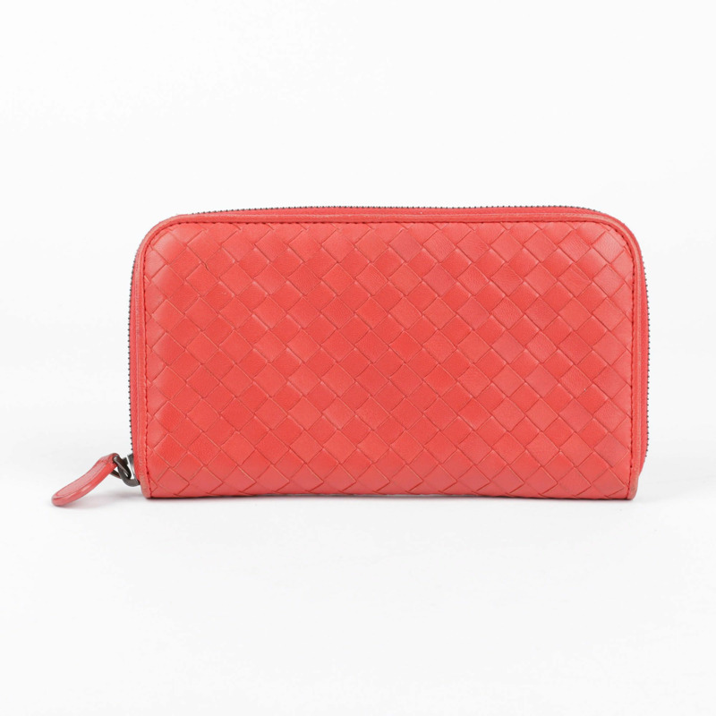 BOTTEGA VENETA 紅色 Intrecciato 長版錢包-1