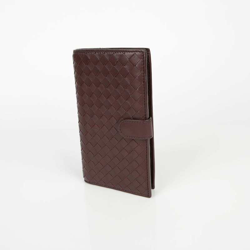 BOTTEGA VENETA 勃根地紅皮革 Intrecciato 歐陸式皮夾-2