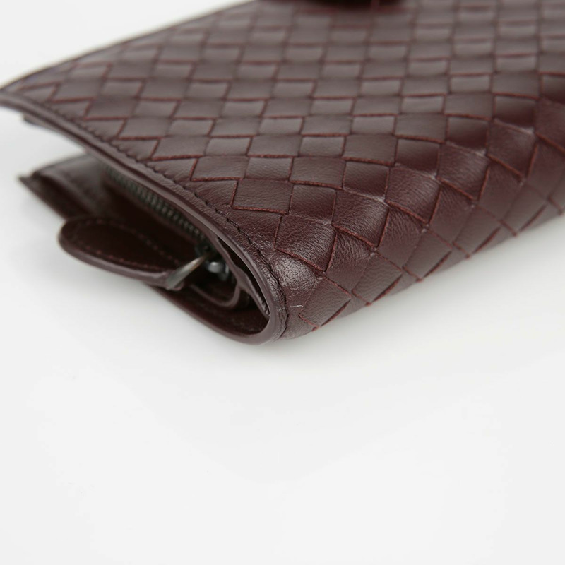 BOTTEGA VENETA 勃根地紅皮革 Intrecciato 歐陸式皮夾-6