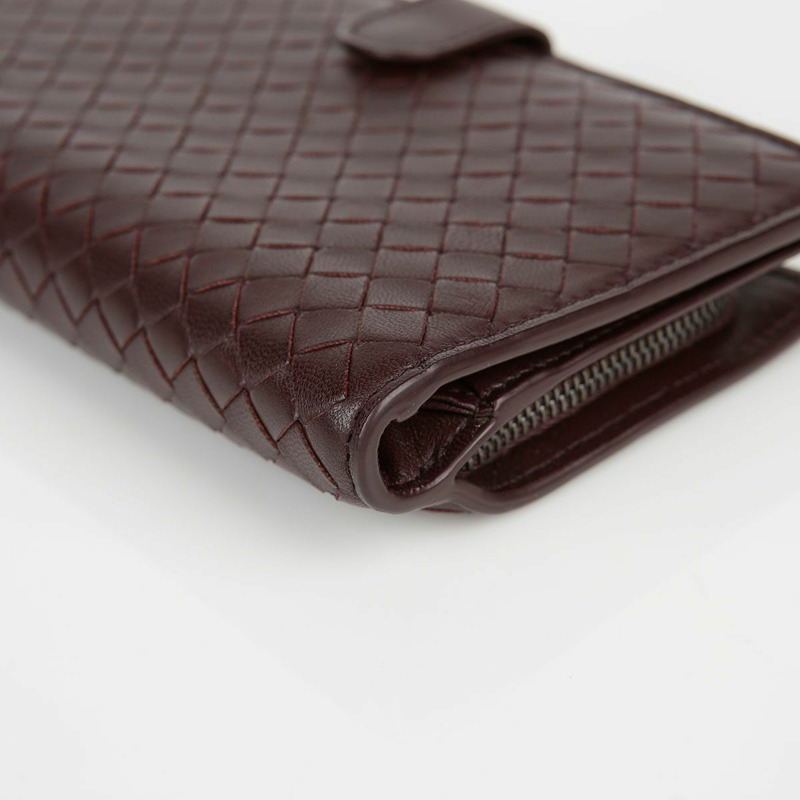 BOTTEGA VENETA 勃根地紅皮革 Intrecciato 歐陸式皮夾-8