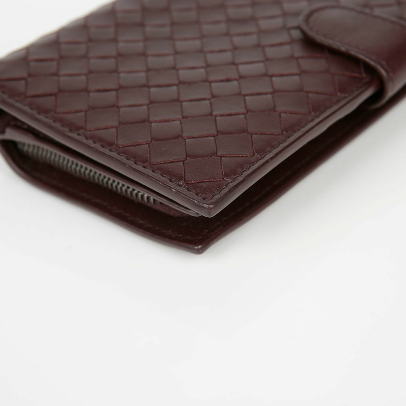 BOTTEGA VENETA 勃根地紅皮革 Intrecciato 歐陸式皮夾-10