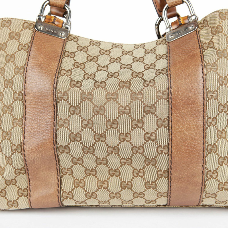 GUCCI 棕色皮革邊飾竹子裝飾手提包-9