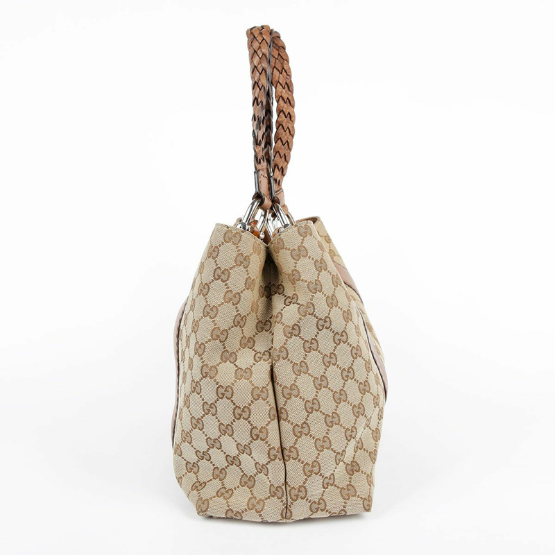 GUCCI 棕色皮革邊飾竹子裝飾手提包-10