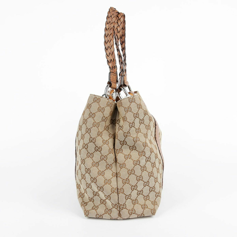 GUCCI 棕色皮革邊飾竹子裝飾手提包-11