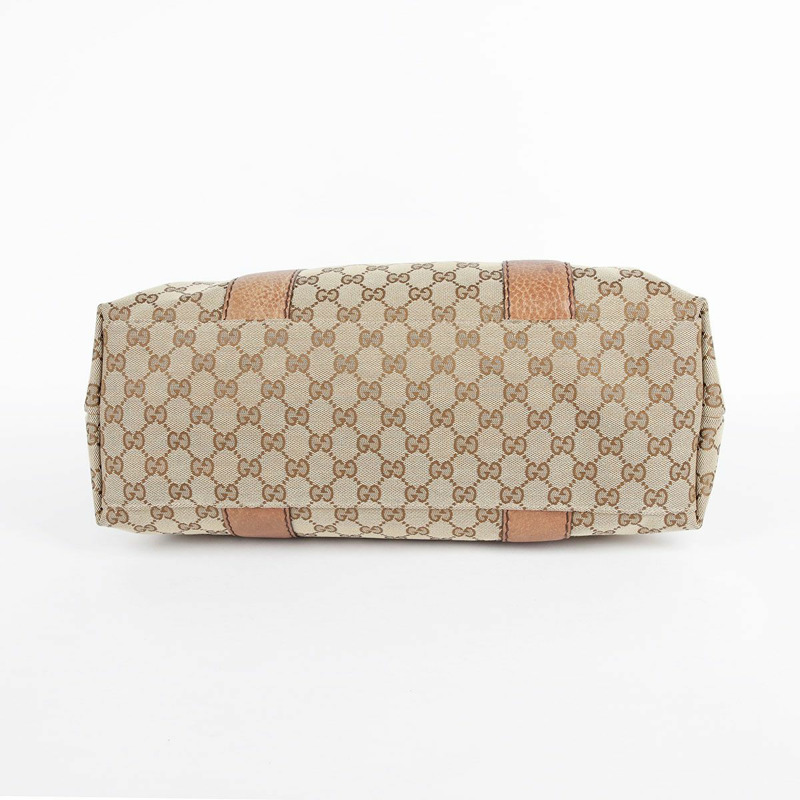 GUCCI 棕色皮革邊飾竹子裝飾手提包-12