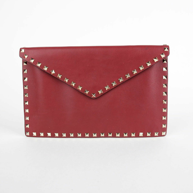 VALENTINO 紅色皮革 Rockstud 手拿包 56-1