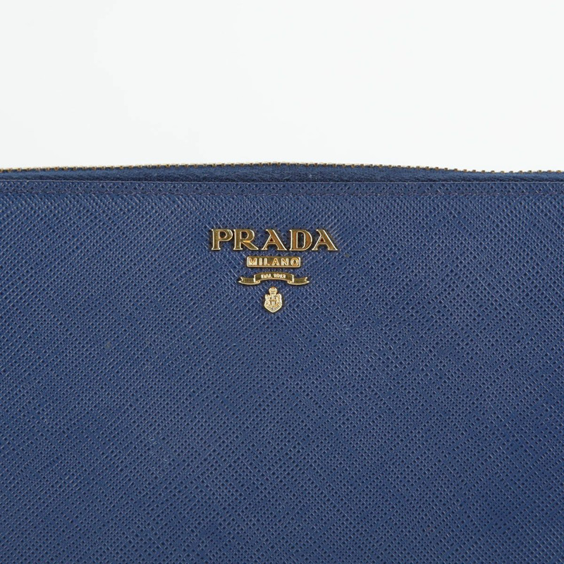 PRADA 藍色 Saffiano 皮革金屬標誌長錢包-1
