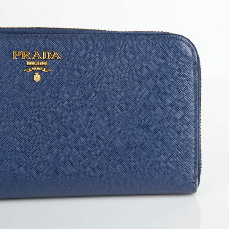 PRADA 藍色 Saffiano 皮革金屬標誌長錢包-2