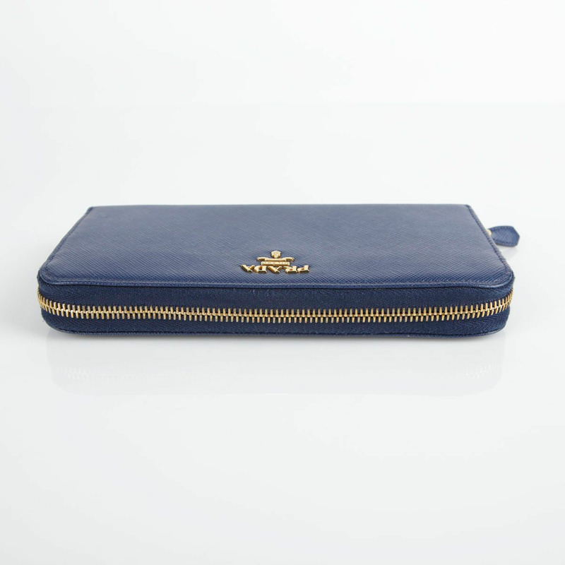 PRADA 藍色 Saffiano 皮革金屬標誌長錢包-7