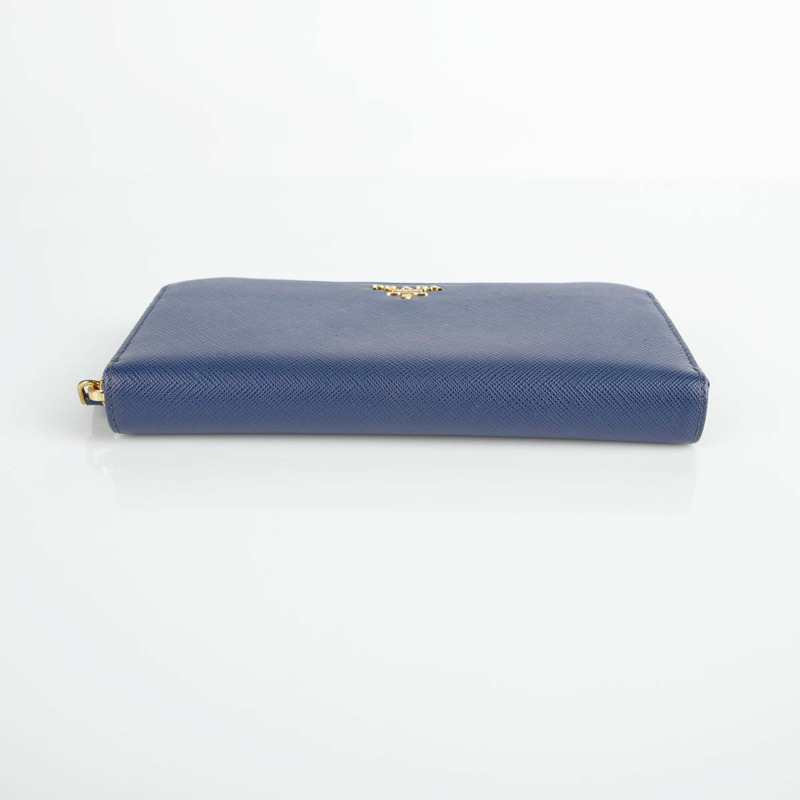 PRADA 藍色 Saffiano 皮革金屬標誌長錢包-11