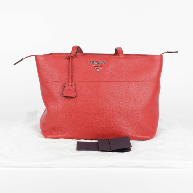 PRADA 紅色 Vitello Phoenix 皮革托特單肩包-0