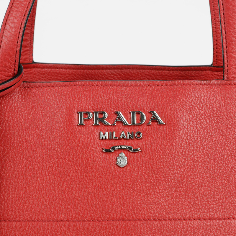 PRADA 紅色 Vitello Phoenix 皮革托特單肩包-1