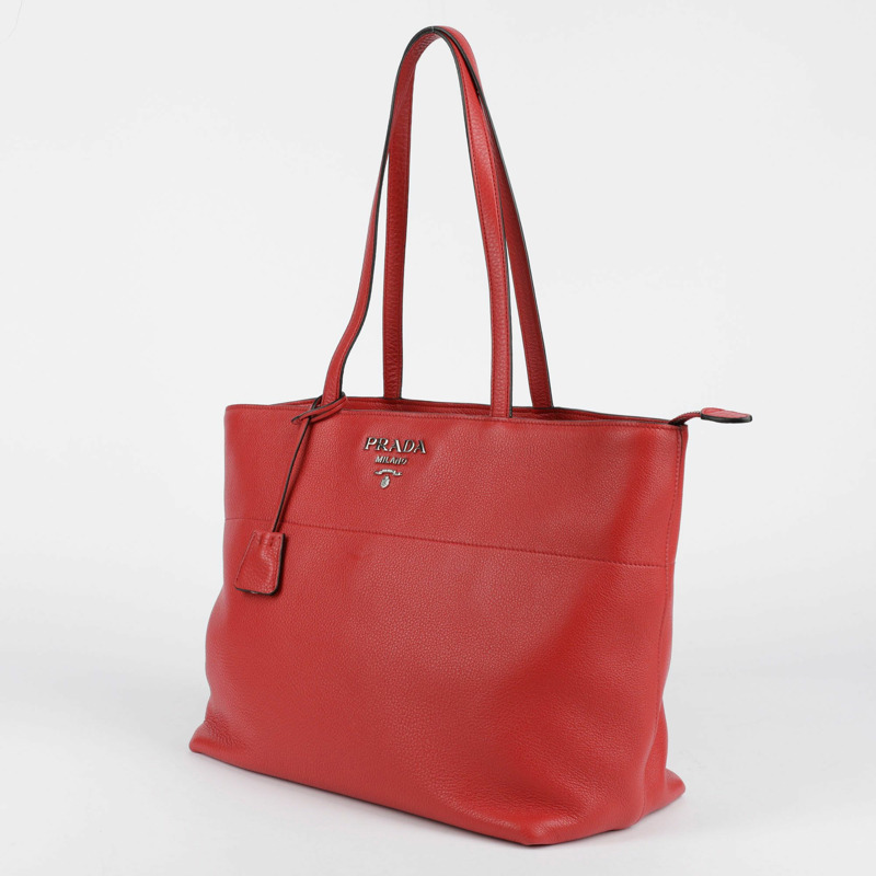 PRADA 紅色 Vitello Phoenix 皮革托特單肩包-4