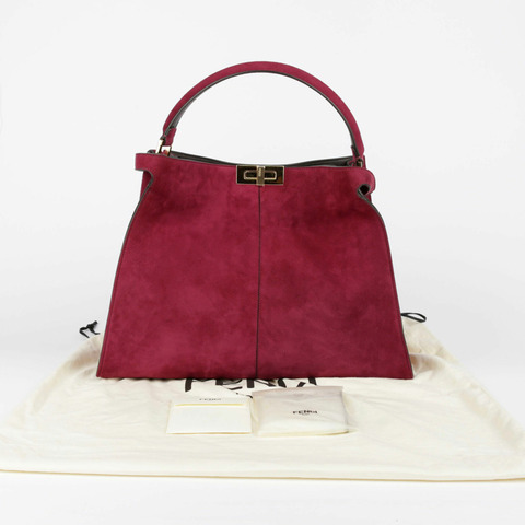 FENDI 酒紅色絨面革 Peekaboo Exlight Peekaboo 單肩包