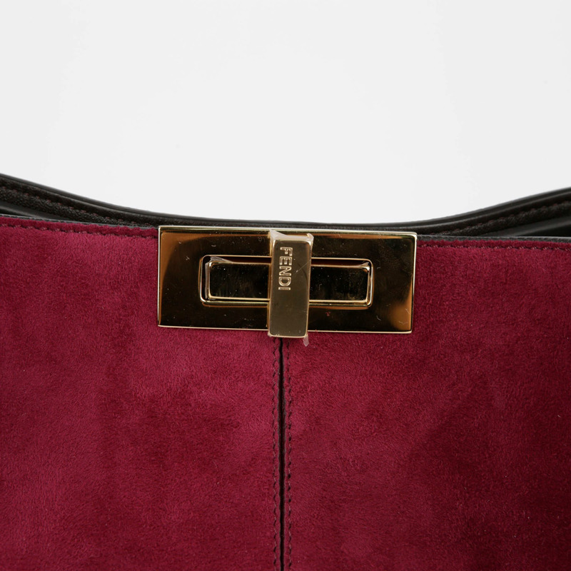 【包稅】FENDI 酒紅色絨面革 Peekaboo Exlight Peekaboo 單肩包-1
