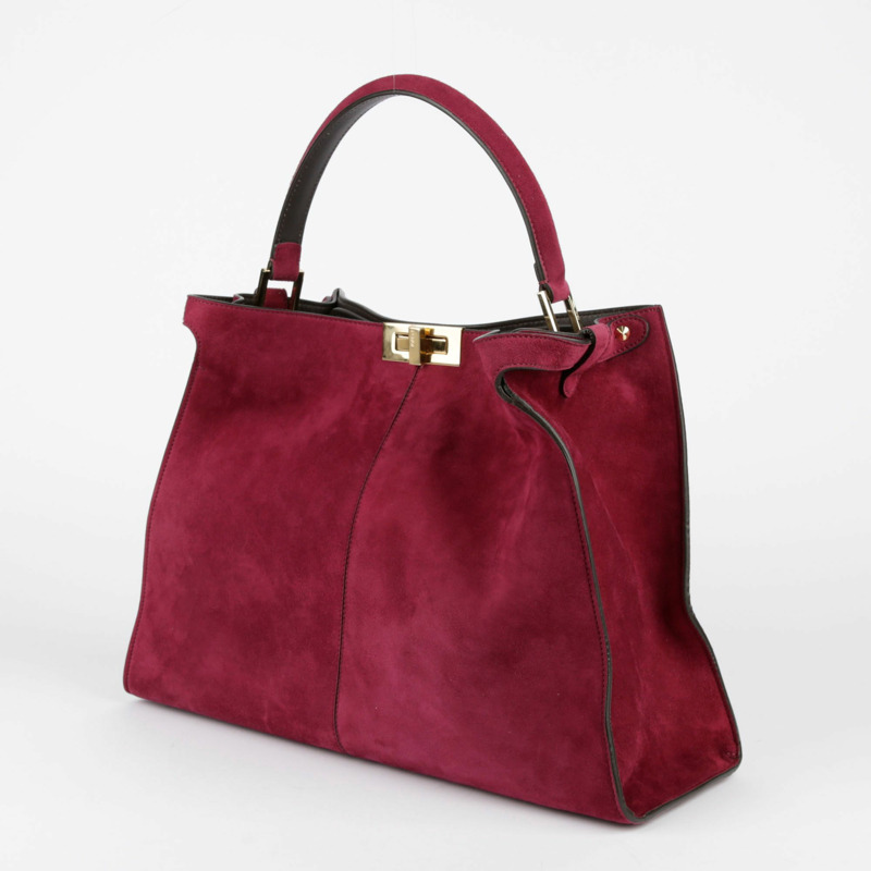 【包稅】FENDI 酒紅色絨面革 Peekaboo Exlight Peekaboo 單肩包-3