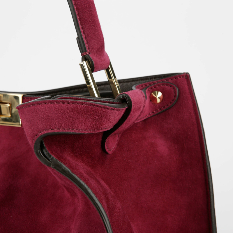 【包稅】FENDI 酒紅色絨面革 Peekaboo Exlight Peekaboo 單肩包-4