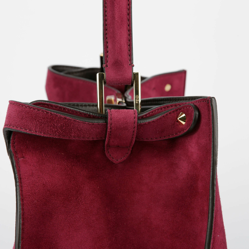 【包稅】FENDI 酒紅色絨面革 Peekaboo Exlight Peekaboo 單肩包-7