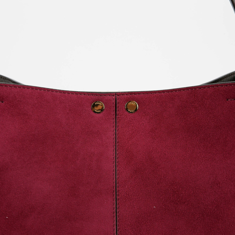 【包稅】FENDI 酒紅色絨面革 Peekaboo Exlight Peekaboo 單肩包-10