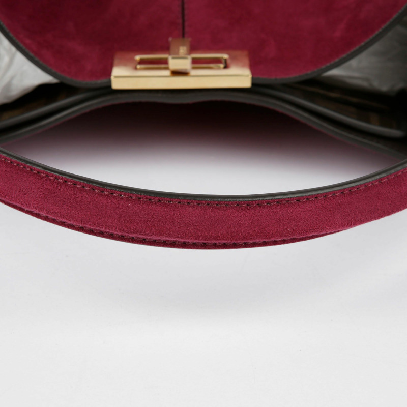 【包稅】FENDI 酒紅色絨面革 Peekaboo Exlight Peekaboo 單肩包-15