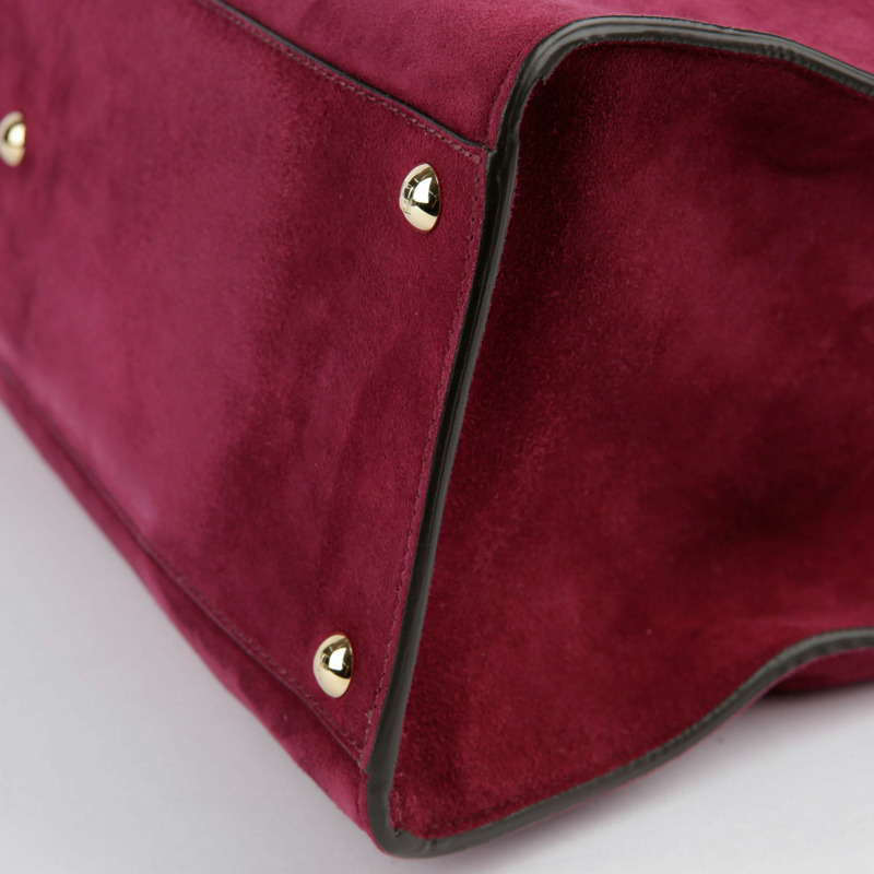 【包稅】FENDI 酒紅色絨面革 Peekaboo Exlight Peekaboo 單肩包-16