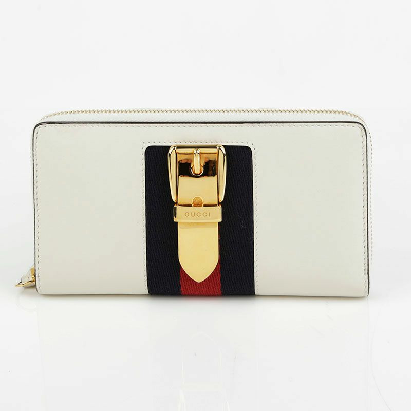 GUCCI 象牙皮革 Sylvie 拉鍊長皮夾-1