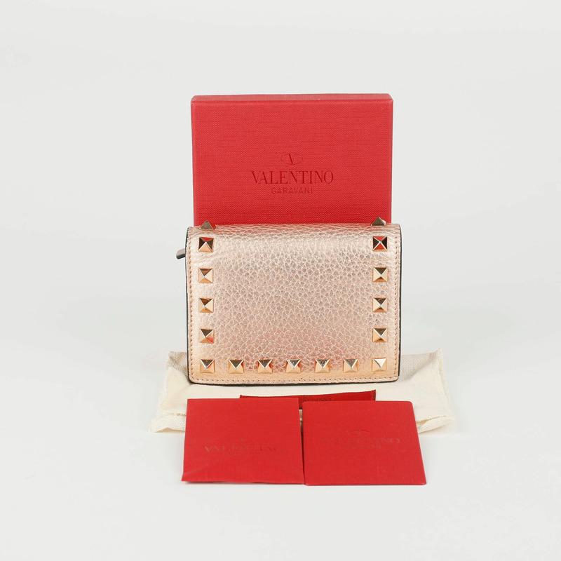 VALENTINO 玫瑰金皮革 Rockstud 皮夾 39IZL-0