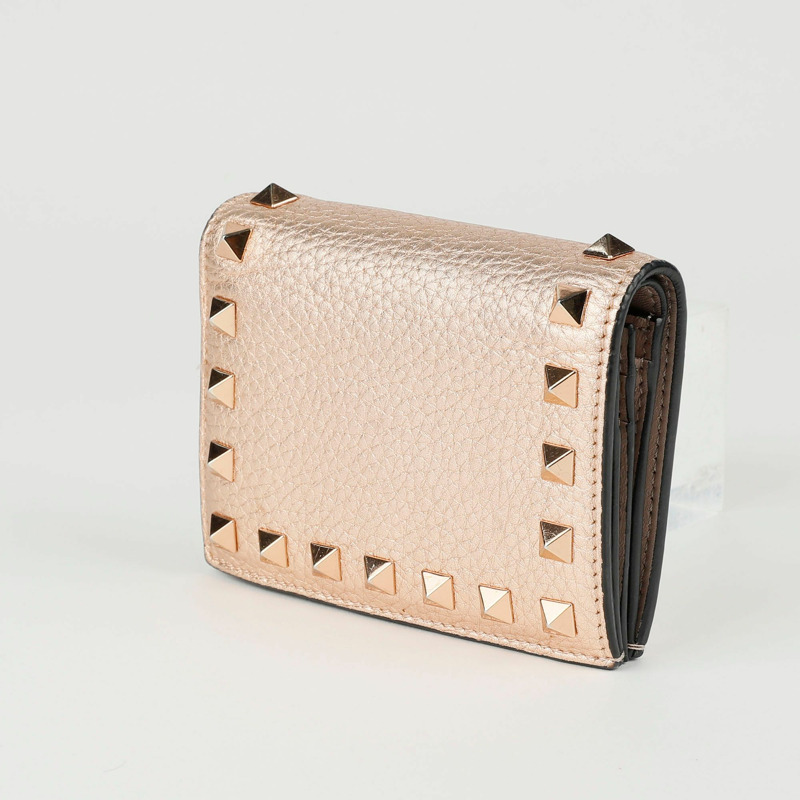 VALENTINO 玫瑰金皮革 Rockstud 皮夾 39IZL-2