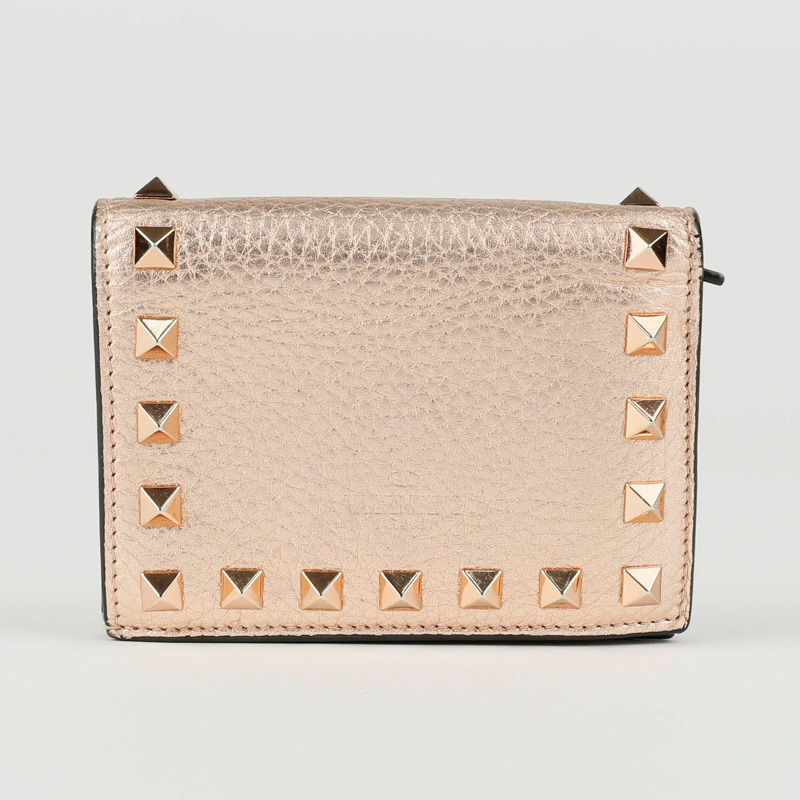 VALENTINO 玫瑰金皮革 Rockstud 皮夾 39IZL-3